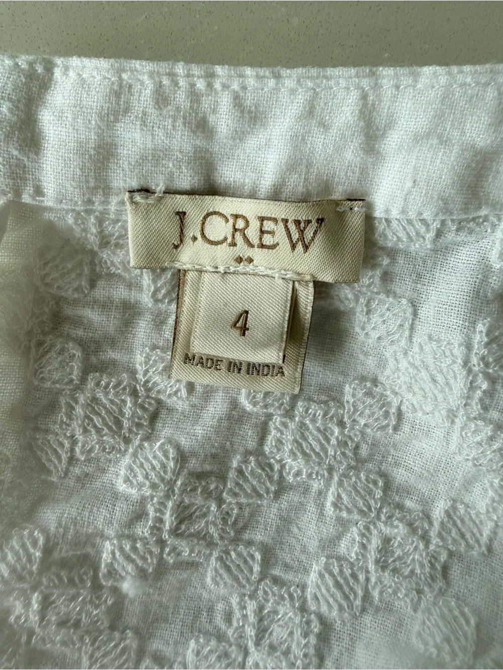 J. Crew White Short-Sleeve Embroidered Linen-Blend Top